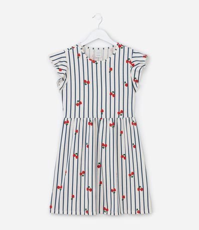 Vestido con Estampa Rayada con Cerezas - Talle 5 a 14 años