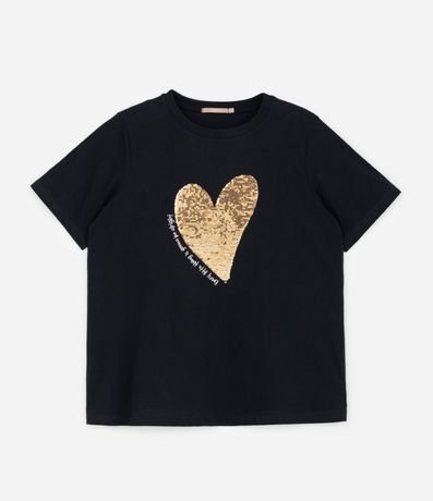 Remera en Algodón con Estampa de Corazón en Lentejuela Curve & Plus Size