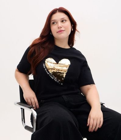 Remera en Algodón con Estampa de Corazón en Lentejuela Curve & Plus Size