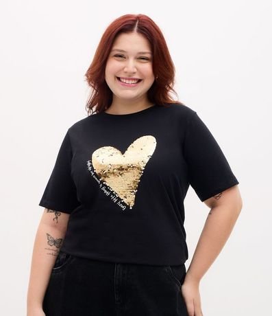 Remera en Algodón con Estampa de Corazón en Lentejuela Curve & Plus Size 2