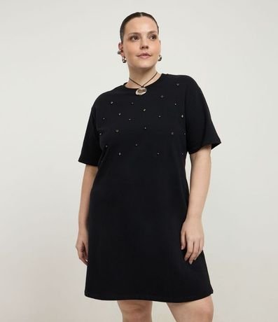 Vestido Corto en Algodón con Brillitos Aplicados Curve & Plus Size
