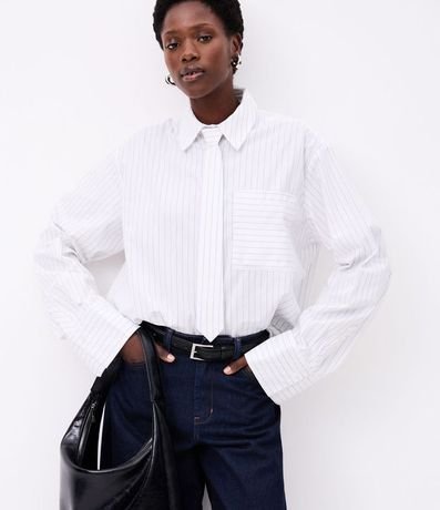 Camisa Maxi Oversized en Tricolina con Gravata y Rayas de Hilo Teñido 2