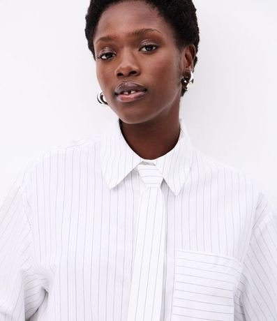 Camisa Maxi Oversized en Tricolina con Gravata y Rayas de Hilo Teñido 4