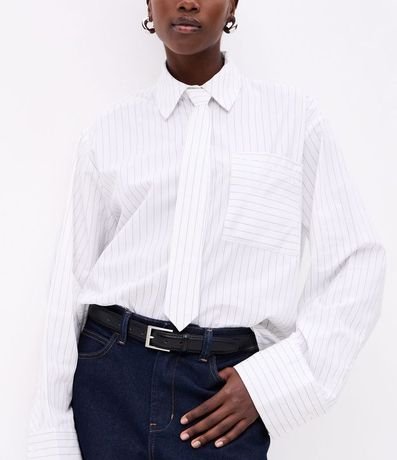 Camisa Maxi Oversized en Tricolina con Gravata y Rayas de Hilo Teñido 6