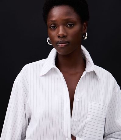 Camisa Maxi Oversized en Tricolina con Gravata y Rayas de Hilo Teñido 8