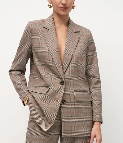 Blazer Oversized de Sastrería con Estampa de Cuadros 5