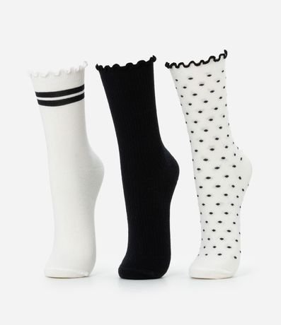 Kit 03 Medias Cano Mediano en Algodón con Acabado Bordado