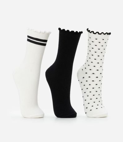 Kit 03 Medias Cano Mediano en Algodón con Acabado Bordado 2