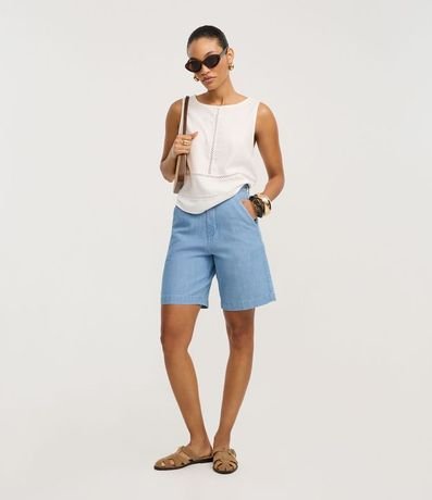 Bermuda Cintura Alta en Jeans con Cintura Sastre