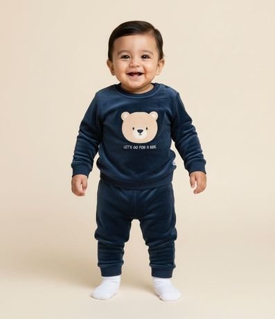 Conjunto Infantil en Plush con Bordado de Oso – Talle 0 a 18 Meses