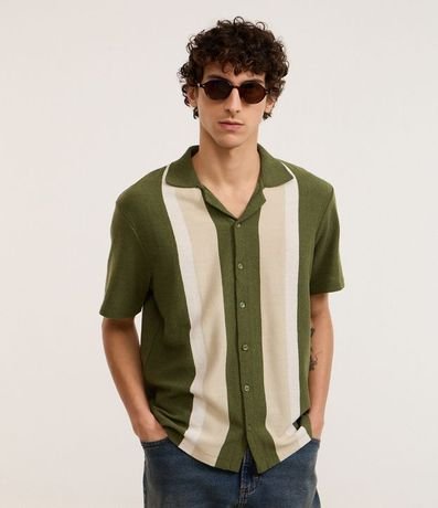 Camisa Regular en Punto Leve con Rayas Contrastantes