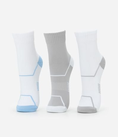 Kit 03 Medias Cano Mediano Deportivas en Poliamida con Estampado Geométrico