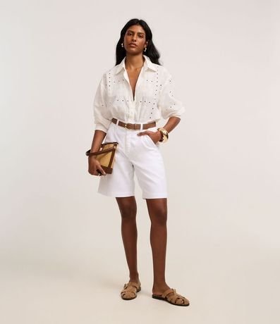 Bermuda Cintura Alta en Sarga con Cintura Sastre