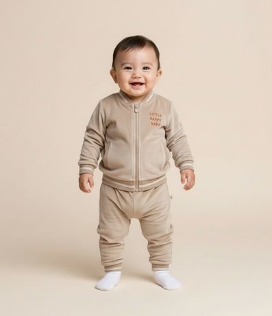 Conjunto Infantil en Plush con Campera Bordada y Pantalón – Talle 0 a 18 Meses