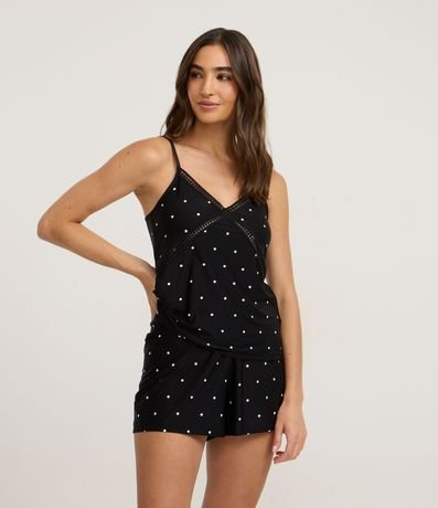 Pijama Short Doll en Microfibra con Bretel Fino y Estampa Lunares 1