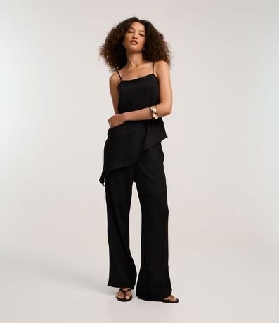 Pantalón Recto en Airflow con Elástico y Lazo en la Cintura