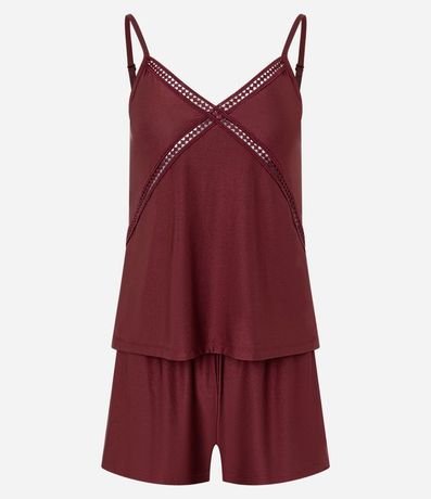 Pijama Short Doll en Microfibra con Bretel Fino y Detalles Adornos