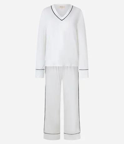 Pijama Largo Toque Suave con Biés Contrastantes