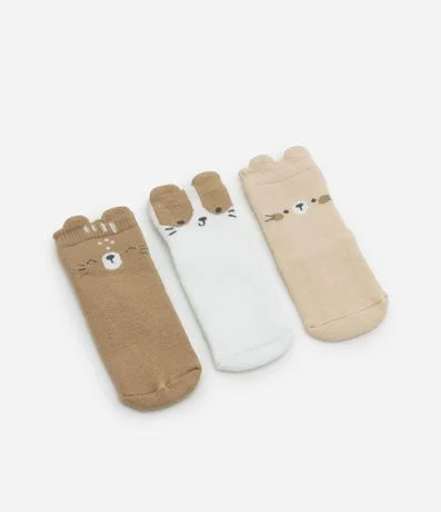 Kit Infantil 3 Medias con Animais y Terry - Talle RN a 12 Meses