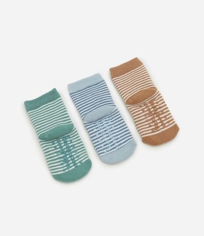 Kit 03 Medias Infantiles Rayadas con Cara de Animalito - Talle RN a 12 meses 2