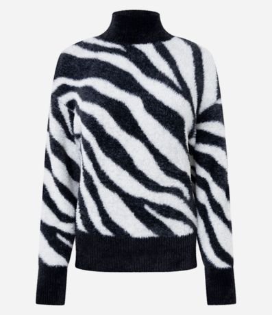 Suéter con Textura Peluciada y Estampa de Animal Print