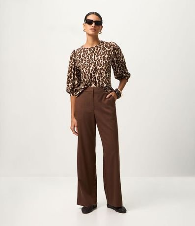 Blusa en Viscolino con Mangas Abullonadas y Estampado Animal Print 2