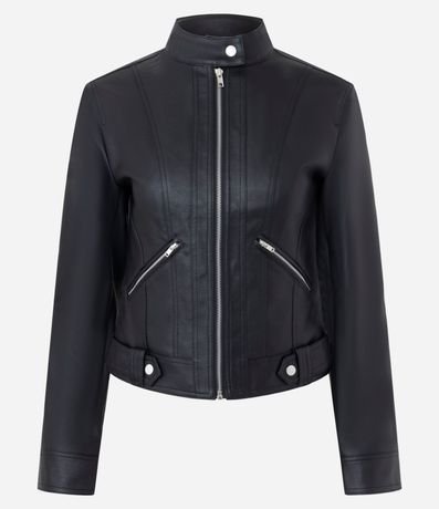 Campera en PU con Cuello Alto y Cremallera Delantera 4