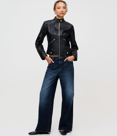 Campera en PU con Cuello Alto y Cremallera Delantera 2