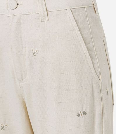 Pantalón Recto Cropped en Algodón con Bordado Floral 2