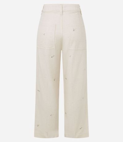 Pantalón Recto Cropped en Algodón con Bordado Floral 3