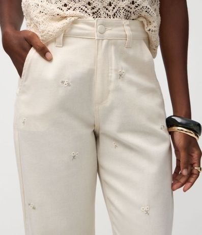 Pantalón Recto Cropped en Algodón con Bordado Floral 4