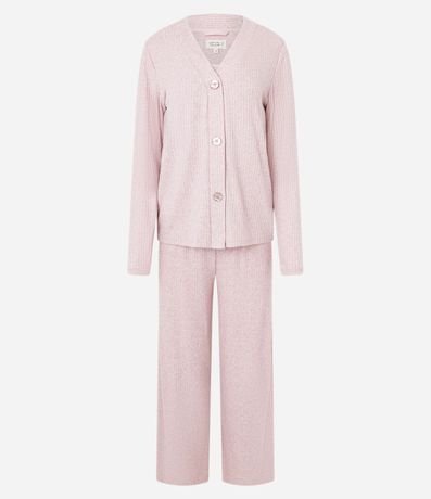 Pijama Largo en Punto con Textura Acanalada