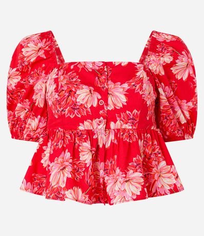 Blusa Peplum Cropped en Tricolina con Estampa Floral 5