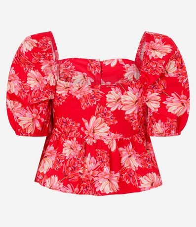 Blusa Peplum Cropped en Tricolina con Estampa Floral 8