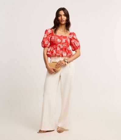 Blusa Peplum Cropped en Tricolina con Estampa Floral 2