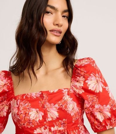 Blusa Peplum Cropped en Tricolina con Estampa Floral 3