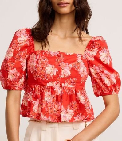 Blusa Peplum Cropped en Tricolina con Estampa Floral 4