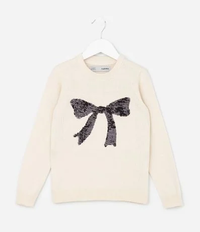 Casaco Infantil en Punto Leve con Lazo en Lentejuela – Talle 5 a 14 años