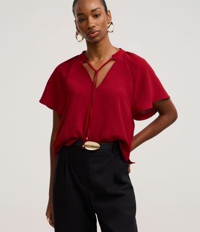Blusa en Airflow con Lazo en el Cuello y Manga Godê