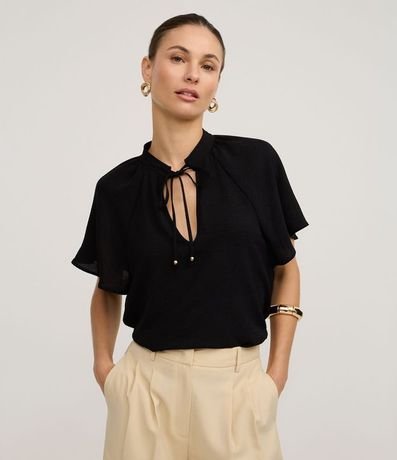 Blusa en Airflow con Lazo en el Cuello y Manga Godê 1