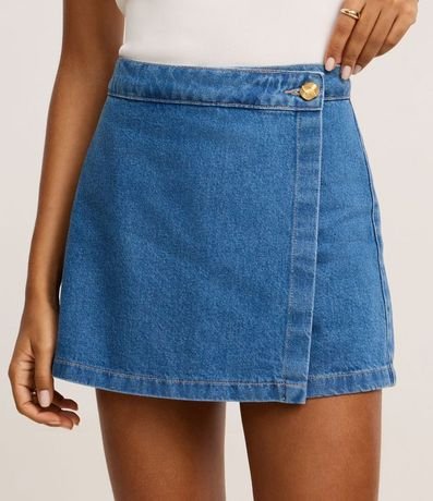 Short Pollera en Jeans Botón en Traspase Tipo Sobre 3