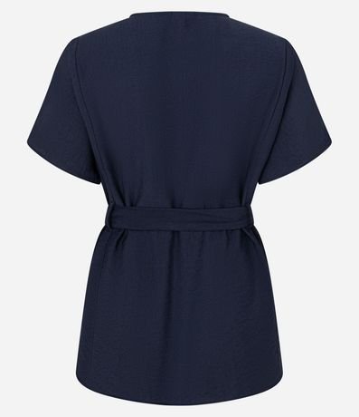 Blusa en Crepé con Escote V y Lazo en la Cintura 7