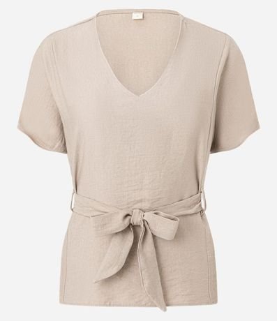 Blusa en Crepé con Escote V y Lazo en la Cintura 5