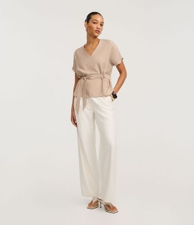 Blusa en Crepé con Escote V y Lazo en la Cintura 2