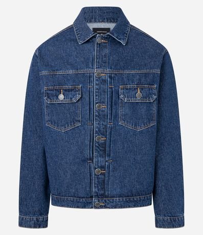 Campera Jeans con Bolsos Delanteros y Costura Marcada