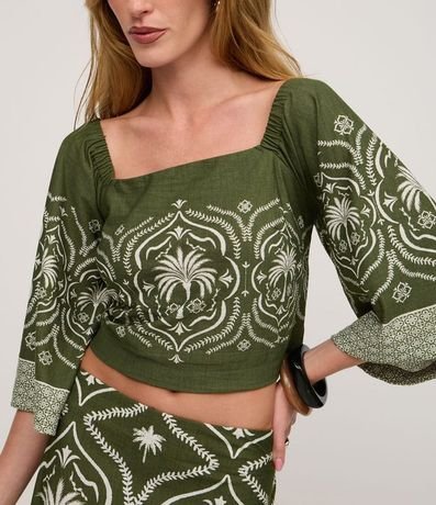 Blusa en Piquet con Manga Evasê y Estampa Arabesco 5