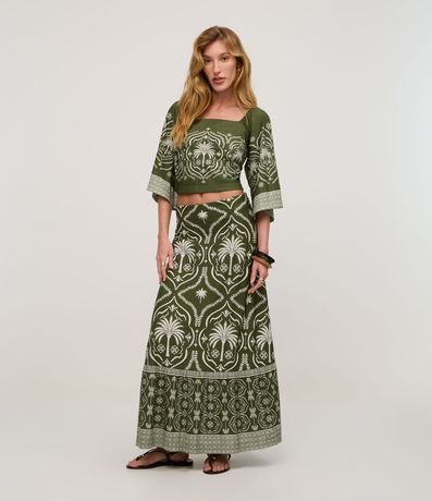 Pollera New Midi en Piquet con Estampado Arabesco Tropical 2