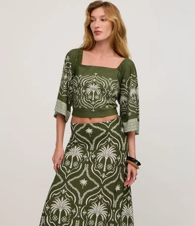 Pollera New Midi en Piquet con Estampado Arabesco Tropical 3