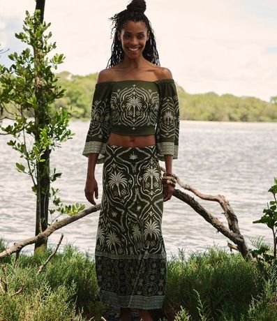 Pollera New Midi en Piquet con Estampado Arabesco Tropical