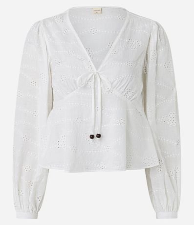 Blusa en Laise con Manga Abullonada y Lazo 5